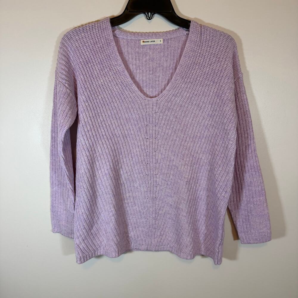 Marine Layer Lilac Ribbed Knit V-Neck Sweater Womens S Cashmere Blend Preppy